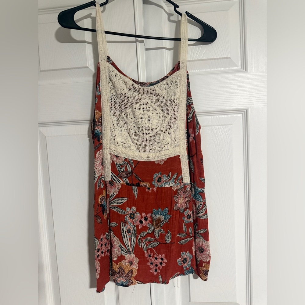Maurices Burnt Orange Floral Crochet Tank Top – Size 1X